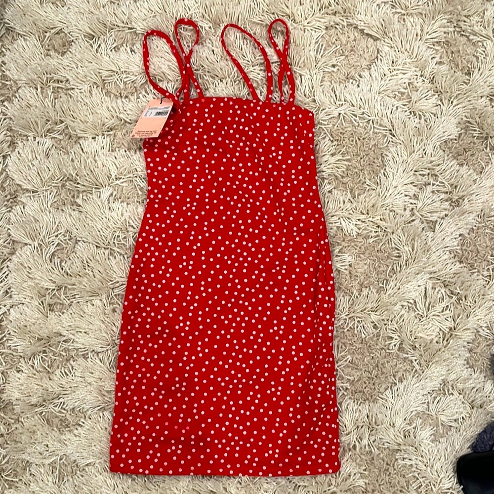 NWT Missguided Red Polka Dot Double Strap Dress - 2